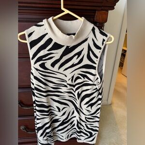 JM Collection Black /cream Zebra Print sleeveless sweater